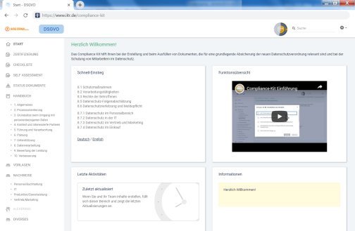 Screenshot der Bedienoberfläche vom Compliance Kit 2.0