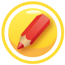 IITR Datenschutz für Kindergärten - Rundes, gelbes Kontakt-Icon mit einem rote Buntstift